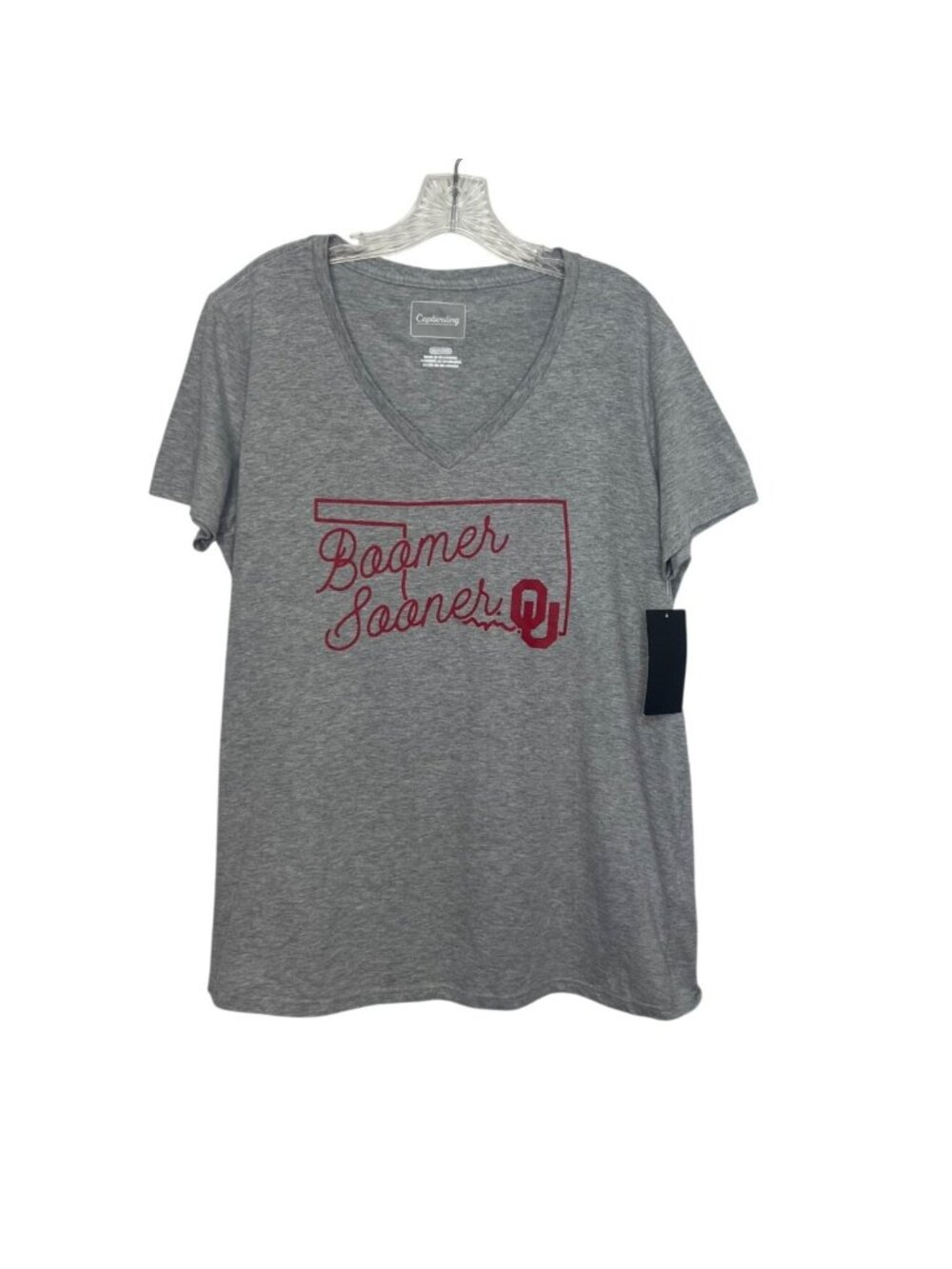 Boomer Sooner Oklahoma Script VNeck Tshirt XL Gray XL Captivating Fanwear